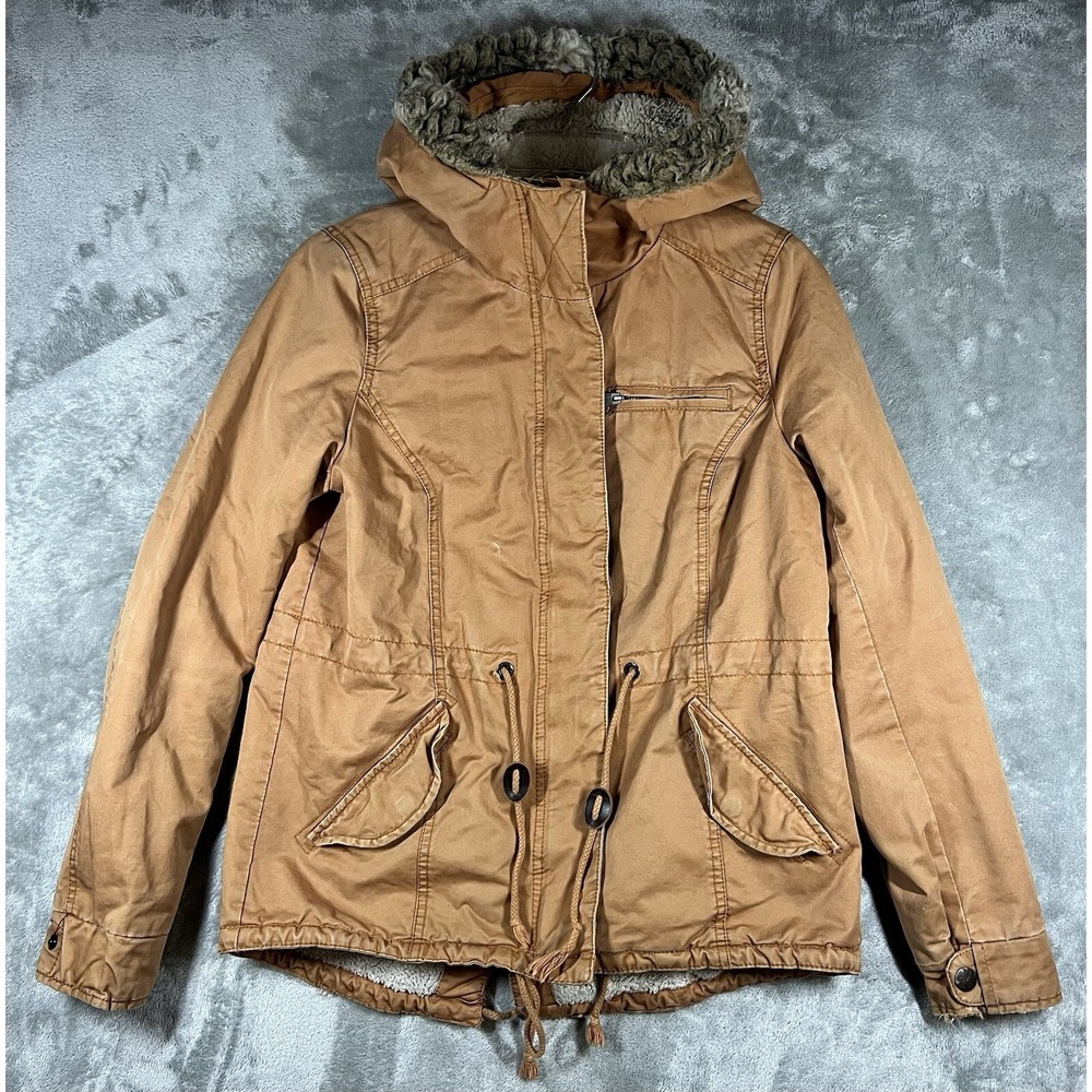 Divided Jacket Womens SZ 8 Cargo Military Style Zip‎ Snap Hood Fleece Lined Coat